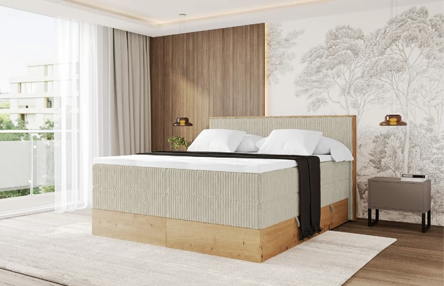 Bezug: Cord, Farbe: Creme - Tilia 03, Stoffbeschreibung: Polsterstoff Tilia: angenehma Polsterstoff mit Kordstruktur (90-100 000 Martindale-Zyklen) und leicht zu reinigender Möbellstoff, pillingarm (4-5), aus 100%PES, 420 g/m2 ±5 %, Zimmer: Schlafzimmer, Länge: 210 cm, Breite: 131 cm, Höhe: 115 cm, Größe: 120x200 cm, Länge der Schlaffläche: 200 cm, Breite der Schlaffläche: 120 cm, Liegehöhe: 75 cm, Härtegrad der Matratze: H3 und H4, Höhe der Matratze: 43 cm, Matratze: Multipocketfederung und Bonellfederung, Farbe des Toppers: Weiß, Höhe des Toppers: 5 cm, Material des Toppers: Schaumstoff, Bettkasten: Ja, Anzahl der Bettkasten: 2, Höhe der Bettkasten: 25 cm, Höhe des Kopfteils: 115 cm, Material der Füße: Plastik, Höhe der Füße: 2 cm, Dicke des Kopfteils: 10 cm, Gepolsterte Rückseite: Nein - 1