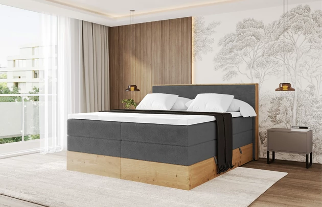 Bezug: Kunstfell, Farbe: Grafitgrau - Lapitt 16, Stoffbeschreibung: Polsterstoff LAPITT: besonders weicher und dichter Stoff von hoher Qualität, Zusammensetzung 100%PES, scheuerfest (60000), Gewicht von 315 g/m2 ± 5% ,Reibungswiderstand 4–5., Zimmer: Schlafzimmer, Länge: 210 cm, Breite: 131 cm, Höhe: 115 cm, Größe: 120x200 cm, Länge der Schlaffläche: 200 cm, Breite der Schlaffläche: 120 cm, Liegehöhe: 75 cm, Härtegrad der Matratze: H3 und H4, Höhe der Matratze: 43 cm, Matratze: Multipocketfederung und Bonellfederung, Farbe des Toppers: Weiß, Höhe des Toppers: 5 cm, Material des Toppers: Schaumstoff, Bettkasten: Ja, Anzahl der Bettkasten: 2, Höhe der Bettkasten: 25 cm, Höhe des Kopfteils: 115 cm, Material der Füße: Plastik, Höhe der Füße: 2 cm, Dicke des Kopfteils: 10 cm, Gepolsterte Rückseite: Nein - 1