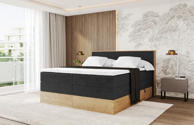 Bezug: Kunstfell, Farbe: Schwarz - Lapiit 19, Stoffbeschreibung: Polsterstoff LAPITT: besonders weicher und dichter Stoff von hoher Qualität, Zusammensetzung 100%PES, scheuerfest (60000), Gewicht von 315 g/m2 ± 5% ,Reibungswiderstand 4–5., Zimmer: Schlafzimmer, Länge: 210 cm, Breite: 131 cm, Höhe: 115 cm, Größe: 120x200 cm, Länge der Schlaffläche: 200 cm, Breite der Schlaffläche: 120 cm, Liegehöhe: 75 cm, Härtegrad der Matratze: H3 und H4, Höhe der Matratze: 43 cm, Matratze: Multipocketfederung und Bonellfederung, Farbe des Toppers: Weiß, Höhe des Toppers: 5 cm, Material des Toppers: Schaumstoff, Bettkasten: Ja, Anzahl der Bettkasten: 2, Höhe der Bettkasten: 25 cm, Höhe des Kopfteils: 115 cm, Material der Füße: Plastik, Höhe der Füße: 2 cm, Dicke des Kopfteils: 10 cm, Gepolsterte Rückseite: Nein - 1