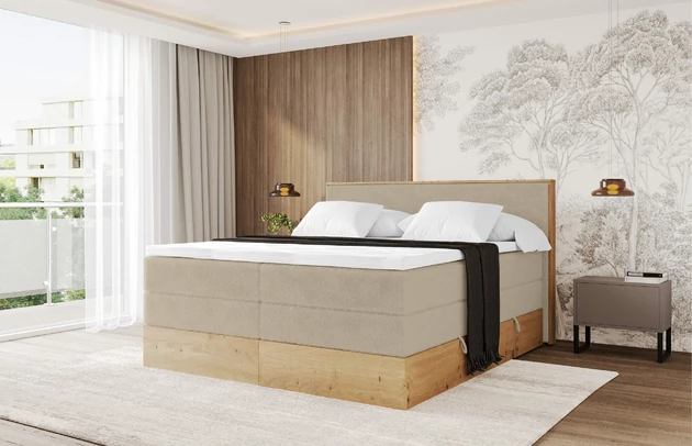 Bezug: Kunstfell, Farbe: Hellbeige - Lapitt 29, Stoffbeschreibung: Polsterstoff LAPITT: besonders weicher und dichter Stoff von hoher Qualität, Zusammensetzung 100%PES, scheuerfest (60000), Gewicht von 315 g/m2 ± 5% ,Reibungswiderstand 4–5., Zimmer: Schlafzimmer, Länge: 210 cm, Breite: 131 cm, Höhe: 115 cm, Größe: 120x200 cm, Länge der Schlaffläche: 200 cm, Breite der Schlaffläche: 120 cm, Liegehöhe: 75 cm, Härtegrad der Matratze: H3 und H4, Höhe der Matratze: 43 cm, Matratze: Multipocketfederung und Bonellfederung, Farbe des Toppers: Weiß, Höhe des Toppers: 5 cm, Material des Toppers: Schaumstoff, Bettkasten: Ja, Anzahl der Bettkasten: 2, Höhe der Bettkasten: 25 cm, Höhe des Kopfteils: 115 cm, Material der Füße: Plastik, Höhe der Füße: 2 cm, Dicke des Kopfteils: 10 cm, Gepolsterte Rückseite: Nein - 1