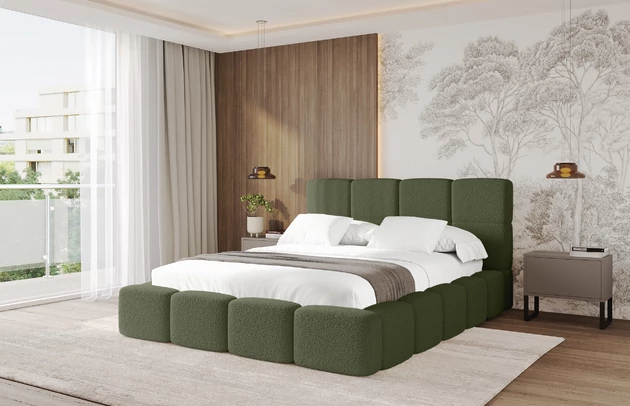 Bezug: Bouclé, Farbe: Grün - Quelle 38, Stoffbeschreibung: Polsterstoff Quelle: hochwertiger Bouclé Stoff, strapazierfähig, atmungsaktiv und pflegeleicht. (80.000 Martindale-Zyklen) 100 % PES, pillingarm(4-5), Gewicht 315 g/m² ±5 %, Zimmer: Schlafzimmer, Länge: 224 cm, Breite: 148 cm, Höhe: 110 cm, Größe: 120x200 cm, Länge der Schlaffläche: 200 cm, Breite der Schlaffläche: 120 cm, Liegehöhe: 48 cm, Matratze: Mit H3 / H4 Taschenfederkern Matratze, Höhe der Matratze: 25 cm, Matratzentyp: Taschenfederkernmatratze, Bettkasten: Ja, Anzahl der Bettkasten: 1, Höhe der Bettkasten: 33 cm, Höhe des Kopfteils: 110 cm, Gepolsterte Rückseite: Nein - 1