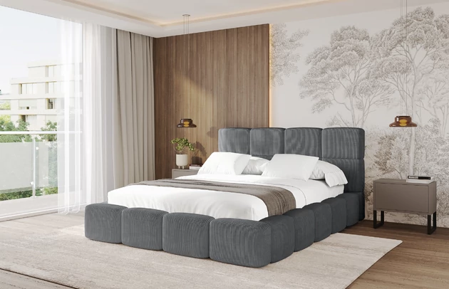 Bezug: Cord, Farbe: Dunkelgrau - Poso 115, Stoffbeschreibung: POSO ist ein angenehm anzufühlender Velours mit Kordstruktur (35000 MartindaleZyklen) und leicht zu reinigender Möbellstoff, lichtecht (5) und pillingarm (5), Gewicht 380 g/m2 ±5%, Zimmer: Schlafzimmer, Länge: 224 cm, Breite: 148 cm, Höhe: 110 cm, Größe: 120x200 cm, Länge der Schlaffläche: 200 cm, Breite der Schlaffläche: 120 cm, Liegehöhe: 48 cm, Matratze: Mit H3 / H4 Taschenfederkern Matratze, Höhe der Matratze: 25 cm, Matratzentyp: Taschenfederkernmatratze, Bettkasten: Ja, Anzahl der Bettkasten: 1, Höhe der Bettkasten: 33 cm, Höhe des Kopfteils: 110 cm, Gepolsterte Rückseite: Nein - 1