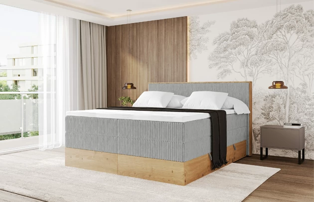 Bezug: Cord, Farbe: Grau - Tilia 86, Stoffbeschreibung: Polsterstoff Tilia: angenehma Polsterstoff mit Kordstruktur (90-100 000 Martindale-Zyklen) und leicht zu reinigender Möbellstoff, pillingarm (4-5), aus 100%PES, 420 g/m2 ±5 %, Zimmer: Schlafzimmer, Länge: 210 cm, Breite: 131 cm, Höhe: 115 cm, Größe: 120x200 cm, Länge der Schlaffläche: 200 cm, Breite der Schlaffläche: 120 cm, Liegehöhe: 75 cm, Härtegrad der Matratze: H3 und H4, Höhe der Matratze: 43 cm, Matratze: Multipocketfederung und Bonellfederung, Farbe des Toppers: Weiß, Höhe des Toppers: 5 cm, Material des Toppers: Schaumstoff, Bettkasten: Ja, Anzahl der Bettkasten: 2, Höhe der Bettkasten: 25 cm, Höhe des Kopfteils: 115 cm, Material der Füße: Plastik, Höhe der Füße: 2 cm, Dicke des Kopfteils: 10 cm, Gepolsterte Rückseite: Nein - 1