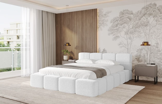 Bezug: Bouclé, Farbe: Weiß - Quelle 01, Stoffbeschreibung: Polsterstoff Quelle: hochwertiger Bouclé Stoff, strapazierfähig, atmungsaktiv und pflegeleicht. (80.000 Martindale-Zyklen) 100 % PES, pillingarm(4-5), Gewicht 315 g/m² ±5 %, Zimmer: Schlafzimmer, Länge: 224 cm, Breite: 208 cm, Höhe: 81 cm, Größe: 180x200 cm, Länge der Schlaffläche: 200 cm, Breite der Schlaffläche: 180 cm, Liegehöhe: 48 cm, Matratze: Mit H3 / H4 Taschenfederkern Matratze, Höhe der Matratze: 25 cm, Matratzentyp: Taschenfederkernmatratze, Bettkasten: Ja, Höhe der Bettkasten: 33 cm, Höhe des Kopfteils: 81 cm, Dicke des Kopfteils: 8 cm, Dicke des Fußteils: 7 cm, Gepolsterte Rückseite: Nein - 1