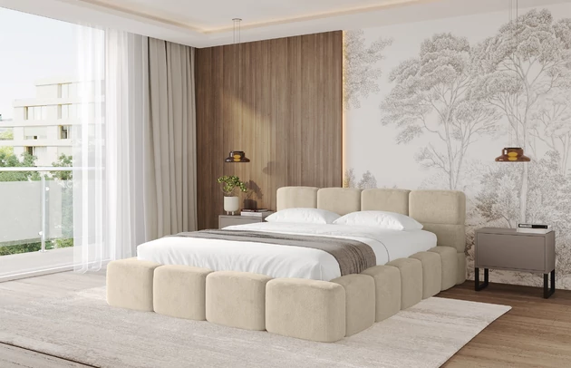 Bezug: Kunstfell, Farbe: Beige - Lapitt 29, Stoffbeschreibung: Polsterstoff LAPITT: besonders weicher und dichter Stoff von hoher Qualität, Zusammensetzung 100%PES, scheuerfest (60000), Gewicht von 315 g/m2 ± 5% ,Reibungswiderstand 4–5., Zimmer: Schlafzimmer, Länge: 224 cm, Breite: 148 cm, Höhe: 81 cm, Größe: 120x200 cm, Länge der Schlaffläche: 200 cm, Breite der Schlaffläche: 120 cm, Liegehöhe: 48 cm, Matratze: Mit H3 / H4 Taschenfederkern Matratze, Höhe der Matratze: 25 cm, Matratzentyp: Taschenfederkernmatratze, Bettkasten: Ja, Höhe der Bettkasten: 33 cm, Höhe des Kopfteils: 81 cm, Dicke des Kopfteils: 8 cm, Dicke des Fußteils: 7 cm, Gepolsterte Rückseite: Nein - 1