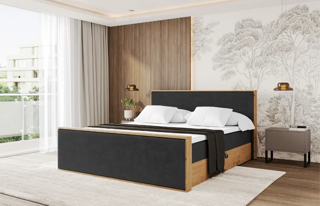 Bezug: Kunstfell, Farbe: Schwarz - Lapitt 19, Stoffbeschreibung: Polsterstoff LAPITT: besonders weicher und dichter Stoff von hoher Qualität, Zusammensetzung 100%PES, scheuerfest (60000), Gewicht von 315 g/m2 ± 5% ,Reibungswiderstand 4–5., Zimmer: Schlafzimmer, Länge: 217 cm, Breite: 151 cm, Höhe: 105 cm, Größe: 140x200 cm, Länge der Schlaffläche: 200 cm, Breite der Schlaffläche: 140 cm, Liegehöhe: 52 cm, Härtegrad der Matratze: H3, Höhe der Matratze: 20 cm, Matratze: Bonellfederung, Farbe des Toppers: Weiß, Höhe des Toppers: 5 cm, Material des Toppers: Schaumstoff, Bettkasten: Ja, Anzahl der Bettkasten: 2, Höhe der Bettkasten: 25 cm, Höhe des Kopfteils: 105 cm, Material der Füße: Plastik, Höhe der Füße: 2 cm, Dicke des Kopfteils: 10 cm, Dicke des Fußteils: 7 cm, Gepolsterte Rückseite: Nein - 1