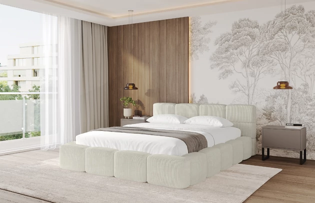 Bezug: Cord, Farbe: Cremeweiß - Poso 100, Stoffbeschreibung: POSO ist ein angenehm anzufühlender Velours mit Kordstruktur (35000 MartindaleZyklen) und leicht zu reinigender Möbellstoff, lichtecht (5) und pillingarm (5), Gewicht 380 g/m2 ±5%, Zimmer: Schlafzimmer, Länge: 224 cm, Breite: 148 cm, Höhe: 81 cm, Größe: 120x200 cm, Länge der Schlaffläche: 200 cm, Breite der Schlaffläche: 120 cm, Liegehöhe: 48 cm, Matratze: Mit H3 / H4 Taschenfederkern Matratze, Höhe der Matratze: 25 cm, Matratzentyp: Taschenfederkernmatratze, Bettkasten: Ja, Höhe der Bettkasten: 33 cm, Höhe des Kopfteils: 81 cm, Dicke des Kopfteils: 8 cm, Dicke des Fußteils: 7 cm, Gepolsterte Rückseite: Nein - 1