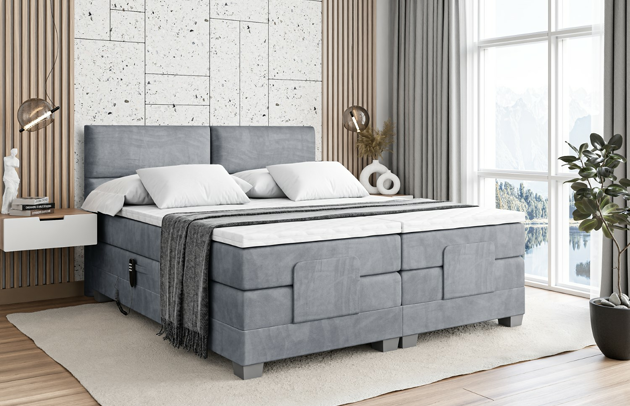 Bezug: Samt, Farbe: Grau - Casablanca 2314, Stoffbeschreibung: Polsterstoff Casablanca: „Pet-friendly“, leicht zu reinigen (CleanBOO+), wasserabweisend mit Lotuseffekt, scheuerfest (45.000 Martindale- Zyklen), Gewicht 310g/m2 ±5 %, Zimmer: Schlafzimmer, Länge: 210 cm, Breite: 147 cm, Höhe: 115 cm, Größe: 140x200 cm, Länge der Schlaffläche: 200 cm, Breite der Schlaffläche: 140 cm, Liegehöhe: 70 cm, Härtegrad der Matratze: H4, Höhe der Matratze: 38 cm, Matratze: Multipocketfederung, Farbe des Toppers: Weiß, Höhe des Toppers: 4 cm, Material des Toppers: Schaumstoff, Höhe des Kopfteils: 115 cm, Höhe der Füße: 8 cm, Dicke des Kopfteils: 10 cm, Gepolsterte Rückseite: Nein - 1