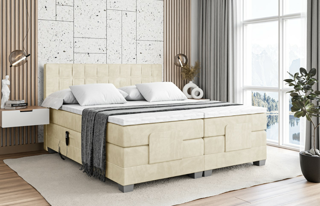 Bezug: Samt, Farbe: Beige - Monolith 4, Stoffbeschreibung: Polsterstoff Monolith: Wasserabweisender und leicht zu reinigender Möbelstoff, scheuerfest (100.000 Martindale-Zyklen) lichtecht (5) und pillingarm (4-5), aus 100 % PES, Zimmer: Schlafzimmer, Länge: 210 cm, Breite: 147 cm, Höhe: 115 cm, Größe: 140x200 cm, Länge der Schlaffläche: 200 cm, Breite der Schlaffläche: 140 cm, Liegehöhe: 70 cm, Härtegrad der Matratze: H4, Höhe der Matratze: 38 cm, Matratze: Multipocketfederung, Farbe des Toppers: Weiß, Höhe des Toppers: 4 cm, Material des Toppers: Schaumstoff, Höhe des Kopfteils: 115 cm, Höhe der Füße: 8 cm, Dicke des Kopfteils: 10 cm, Gepolsterte Rückseite: Nein - 1