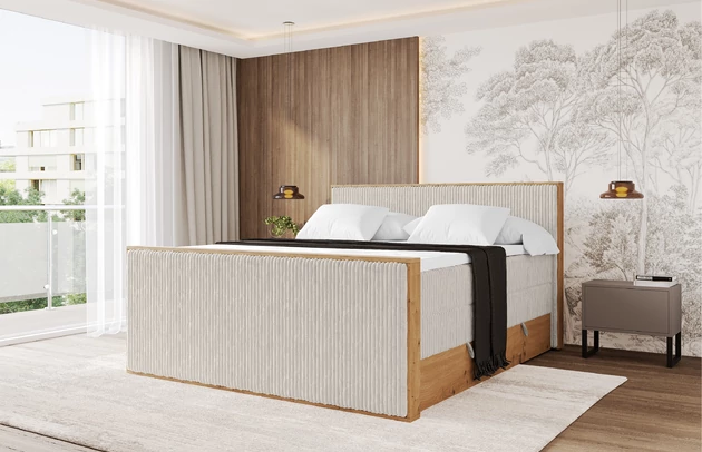 Bezug: Cord, Farbe: Creme - Tilia 01, Stoffbeschreibung: Polsterstoff Tilia: angenehma Polsterstoff mit Kordstruktur (90-100 000 Martindale-Zyklen) und leicht zu reinigender Möbellstoff, pillingarm (4-5), aus 100%PES, 420 g/m2 ±5 %, Zimmer: Schlafzimmer, Länge: 217 cm, Breite: 131 cm, Höhe: 115 cm, Größe: 120x200 cm, Länge der Schlaffläche: 200 cm, Breite der Schlaffläche: 120 cm, Liegehöhe: 75 cm, Härtegrad der Matratze: H3 und H4, Höhe der Matratze: 43 cm, Matratze: Multipocketfederung und Bonellfederung, Farbe des Toppers: Weiß, Höhe des Toppers: 5 cm, Material des Toppers: Schaumstoff, Bettkasten: Ja, Anzahl der Bettkasten: 2, Höhe der Bettkasten: 25 cm, Höhe des Kopfteils: 115 cm, Material der Füße: Plastik, Höhe der Füße: 2 cm, Dicke des Kopfteils: 10 cm, Dicke des Fußteils: 7 cm, Gepolsterte Rückseite: Nein - 1