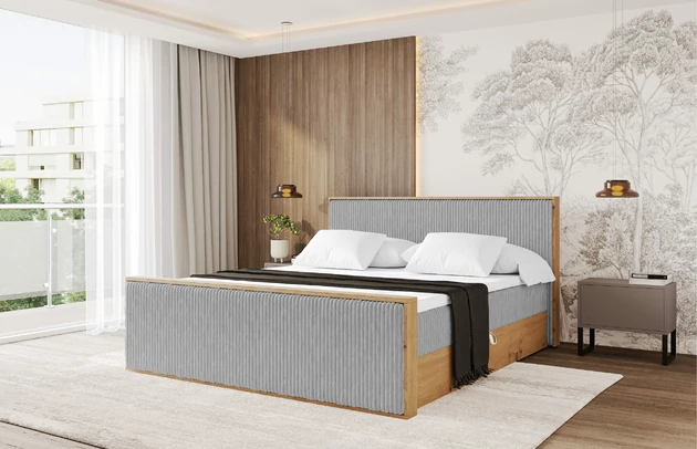 Bezug: Cord, Farbe: Grau - Tilia 86, Stoffbeschreibung: Polsterstoff Tilia: angenehma Polsterstoff mit Kordstruktur (90-100 000 Martindale-Zyklen) und leicht zu reinigender Möbellstoff, pillingarm (4-5), aus 100%PES, 420 g/m2 ±5 %, Zimmer: Schlafzimmer, Länge: 217 cm, Breite: 211 cm, Höhe: 105 cm, Größe: 200x200 cm, Länge der Schlaffläche: 200 cm, Breite der Schlaffläche: 200 cm, Liegehöhe: 52 cm, Härtegrad der Matratze: H3, Höhe der Matratze: 20 cm, Matratze: Bonellfederung, Farbe des Toppers: Weiß, Höhe des Toppers: 5 cm, Material des Toppers: Schaumstoff, Bettkasten: Ja, Anzahl der Bettkasten: 2, Höhe der Bettkasten: 25 cm, Höhe des Kopfteils: 105 cm, Material der Füße: Plastik, Höhe der Füße: 2 cm, Dicke des Kopfteils: 10 cm, Dicke des Fußteils: 7 cm, Gepolsterte Rückseite: Nein - 1