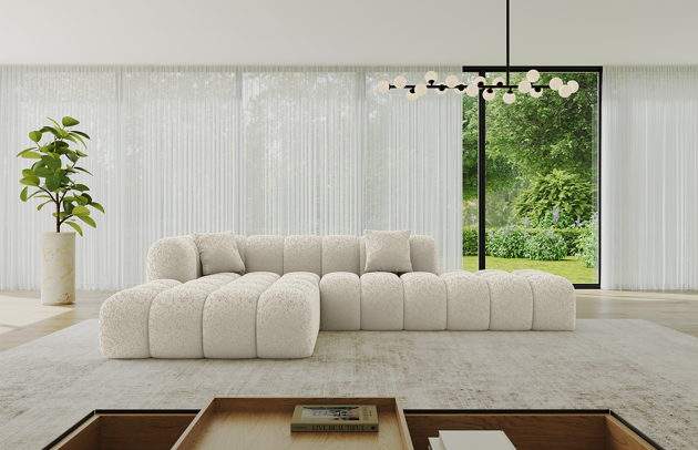 Bezug: Strukturstoff, Farbe: Beige - Bosco 08, Stellvariante: Ottomane Links, Stoffbeschreibung: Polsterstoff BOSCO:angenehm weich und voluminös im Griff, 100%PES, scheuerfest (>100.000 Martindale-Zyklen), Gewicht 500g/m² +/-10%, lichtecht (4-5), pillingarm (4-5)., Materialzusammensetzung: 100% Polyseter, Pilling Resistenz: 4-5, Abriebfestigkeit: 4, Scheuerbeständigkeit: 100000 Martindale-Zyklen, Ausstattung: Kissen, Schlaffunktion: Ohne Schlaffunktion, Zimmer: Wohnzimmer, Tiefe: 176 cm, Breite: 289 cm, Höhe: 71 cm, Länge der Schlaffläche: Nicht zutreffend, Breite der Schlaffläche: Nicht zutreffend, Liegehöhe: Nicht zutreffend, Anzahl der Sitzflächen: 6, Sitzfüllung: Wellenfeder + HR35 und T30-Schaum, Art der Rückenkissen: Rückenlehne - feste, Annzahl der Sitzkissen: 2, Anzahl der Zierkissen: 2, Tiefe der Armlehnen: 91 cm, Breite der Armlehnen: 28,5 cm, Höhe der Armlehnen: 71 cm, Breite der Ottomane: 118 cm, Tiefe der Ottomane: 145 cm, Tiefe der Sitzfläche: 60 cm, Sitzhöhe: 44 cm - 1