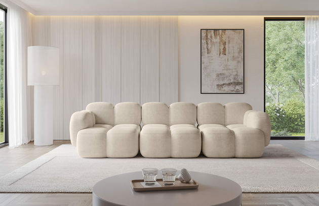 Bezug: Samt, Farbe: Beige - Dream Velvet 202.02, Stoffbeschreibung: Polsterstoff Dream Velvet: Wasserabweisender und leicht zu reinigender Möbelstoff, scheuerfest (30.000 Martindale-Zyklen) lichtecht(6), pillingarm(4-5), 100 % PES, 360 g/m2±5%, Materialzusammensetzung: 100% Polyester, Pilling Resistenz: 5, Abriebfestigkeit: 5, Scheuerbeständigkeit: 30000 Martindale-Zyklen, Schlaffunktion: Ohne Schlaffunktion, Zimmer: Wohnzimmer, Tiefe: 118 cm, Breite: 300 cm, Höhe: 75 cm, Liegehöhe: 43 cm, Anzahl der Sitzflächen: 3, Sitzfüllung: Wellenfeder Typ A + T30-Schaum, Art der Rückenkissen: Rückenlehne - feste, Material der Füße: Kunststoff, Breite der Armlehnen: 32 cm, Tiefe der Sitzfläche: 84 cm, Sitzhöhe: 43 cm - 1