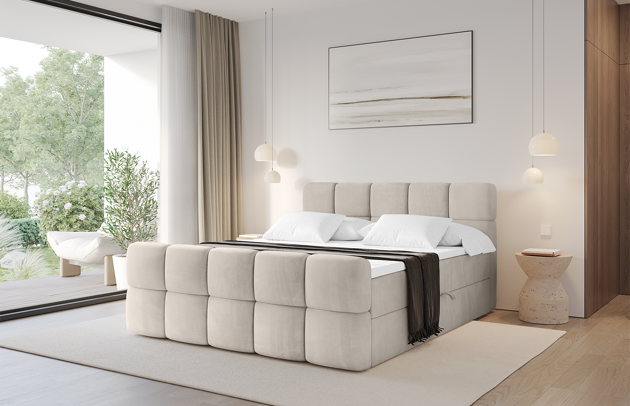 Bezug: Samt, Farbe: Beige - Casablanca 2301, Stoffbeschreibung: Polsterstoff Casablanca: „Pet-friendly“, leicht zu reinigen (CleanBOO+), wasserabweisend mit Lotuseffekt, scheuerfest (45.000 Martindale- Zyklen), Gewicht 310g/m2 ±5 %, Zimmer: Schlafzimmer, Länge: 212 cm, Breite: 120 cm, Höhe: 105 cm, Größe: 120x200 cm, Länge der Schlaffläche: 200 cm, Breite der Schlaffläche: 120 cm, Liegehöhe: 55 cm, Härtegrad der Matratze: H3, Höhe der Matratze: 20 cm, Matratze: Bonellfederung, Farbe des Toppers: Weiß, Höhe des Toppers: 5 cm, Material des Toppers: Schaumstoff, Bettkasten: Ja, Anzahl der Bettkasten: 2, Höhe der Bettkasten: 30 cm, Höhe des Kopfteils: 105 cm, Material der Füße: Kunststoff, Höhe der Füße: 2 cm, Dicke des Kopfteils: 6 cm, Dicke des Fußteils: 5 cm, Gepolsterte Rückseite: Nein - 1