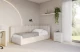 Bezug: Samt, Farbe: Beige - Casablanca 2301, Stoffbeschreibung: Polsterstoff Casablanca: „Pet-friendly“, leicht zu reinigen (CleanBOO+), wasserabweisend mit Lotuseffekt, scheuerfest (45.000 Martindale- Zyklen), Gewicht 310g/m2 ±5 %, Zimmer: Kinderzimmer, Länge: 215 cm, Breite: 115 cm, Höhe: 90 cm, Größe: 100x200 cm, Länge der Schlaffläche: 200 cm, Breite der Schlaffläche: 100 cm, Stellvariante: Linksseitig, Matratze: Mit H3 / H4 Taschenfederkern Matratze, Höhe der Matratze: 25 cm, Matratzentyp: Taschenfederkernmatratze, Bettkasten: Ja, Anzahl der Bettkasten: 1, Höhe der Bettkasten: 32 cm, Höhe des Kopfteils: 90 cm, Dicke des Kopfteils: 14 cm, Gepolsterte Rückseite: Nein - 1