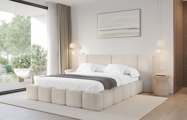 Bezug: Samt, Farbe: Beige - Casablanca 2301, Stoffbeschreibung: Polsterstoff Casablanca: „Pet-friendly“, leicht zu reinigen (CleanBOO+), wasserabweisend mit Lotuseffekt, scheuerfest (45.000 Martindale- Zyklen), Gewicht 310g/m2 ±5 %, Zimmer: Schlafzimmer, Länge: 224 cm, Breite: 188 cm, Höhe: 110 cm, Größe: 120x200 cm, Länge der Schlaffläche: 200 cm, Breite der Schlaffläche: 120 cm, Liegehöhe: 48 cm, Matratze: Mit H3 / H4 Taschenfederkern Matratze, Höhe der Matratze: 25 cm, Matratzentyp: Taschenfederkernmatratze, Bettkasten: Ja, Anzahl der Bettkasten: 1, Höhe der Bettkasten: 33 cm, Höhe des Kopfteils: 110 cm, Dicke des Kopfteils: 13 cm, Gepolsterte Rückseite: Nein - 1