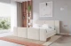 Bezug: Samt, Farbe: Beige - Casablanca 2301, Stoffbeschreibung: Polsterstoff Casablanca: „Pet-friendly“, leicht zu reinigen (CleanBOO+), wasserabweisend mit Lotuseffekt, scheuerfest (45.000 Martindale- Zyklen), Gewicht 310g/m2 ±5 %, Zimmer: Schlafzimmer, Länge: 224 cm, Breite: 188 cm, Höhe: 110 cm, Größe: 120x200 cm, Länge der Schlaffläche: 200 cm, Breite der Schlaffläche: 120 cm, Liegehöhe: 48 cm, Matratze: Mit H3 / H4 Taschenfederkern Matratze, Höhe der Matratze: 25 cm, Matratzentyp: Taschenfederkernmatratze, Bettkasten: Ja, Anzahl der Bettkasten: 1, Höhe der Bettkasten: 33 cm, Höhe des Kopfteils: 110 cm, Dicke des Kopfteils: 13 cm, Dicke des Fußteils: 13 cm, Gepolsterte Rückseite: Nein - 1
