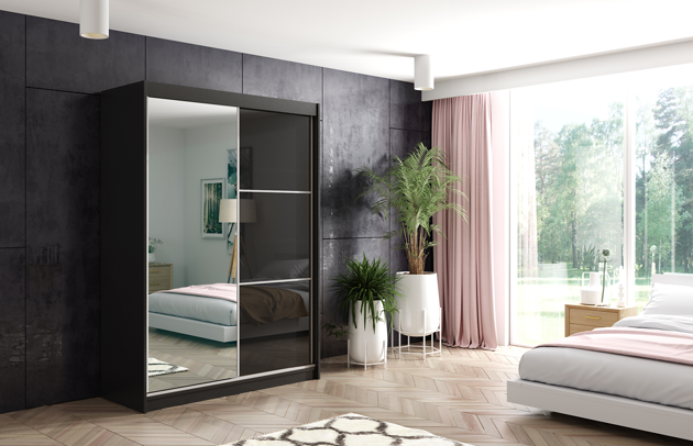 Material: Holzwerkstoff, Material der Rückwand: MDF, Farbe: Schwarz/Schwarz Lacobel, Art des Leuchtmittels: Mit LED, Zimmer: Schlafzimmer, Abmeßung: 120 cm x 61 cm x 216 cm, Anzahl der Türen: 2, Anzahl der Kleiderstangen: 1, Anzahl der Fächer: 7, Anzahl der Schubladen: Nicht zutreffend, Front-Typ: Lacobel, Art der Griffe: Kantengriffe, Art der Türen: Schwebetüren, Breite: 120 cm, Tiefe: 61 cm, Höhe: 216 cm, Länge der Kleiderstange 1: 57,6 cm, Länge der Kleiderstange 2: Nicht zutreffend, Fachinnenmaß - Höhe: 33,6 cm, Fachinnenmaß 2 - Höhe: 40,8 cm, Fachinnenmaß - Breite: 62,7 cm, Fachinnenmaß 2 - Breite: 57,6 cm, Fachinnenmaß - Tiefe: 47 cm, Schubladeninnenmaß - Höhe: Nicht zutreffend, Schubladeninnenmaß - Tiefe: Nicht zutreffend - 1