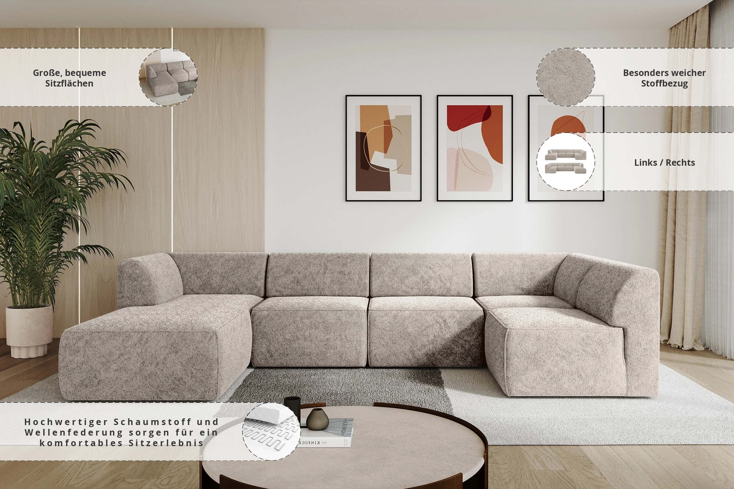 Wohnlandschaft MOVA Beige - Bosco 08