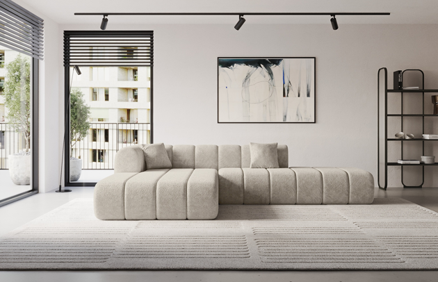 Bezug: Strukturstoff, Farbe: Beige - Bosco 08, Stellvariante: Ottomane Links, Stoffbeschreibung: Polsterstoff BOSCO:angenehm weich und voluminös im Griff, 100%PES, scheuerfest (>100.000 Martindale-Zyklen), Gewicht 500g/m² +/-10%, lichtecht (4-5), pillingarm (4-5)., Materialzusammensetzung: 100% PU, Pilling Resistenz: 5, Abriebfestigkeit: 5, Scheuerbeständigkeit: 100000 Martindale-Zyklen, Ausstattung: Kissen, Zimmer: Wohnzimmer, Tiefe: 176 cm, Breite: 289 cm, Höhe: 171 cm, Liegehöhe: 44 cm, Anzahl der Sitzflächen: 6, Art der Rückenkissen: Rückenlehne - feste, Material der Füße: Kunststoff, Höhe der Füße: 3 cm, Tiefe der Armlehnen: 91 cm, Breite der Armlehnen: 28,5 cm, Höhe der Armlehnen: 71 cm, Breite der Ottomane: 118 cm, Tiefe der Ottomane: 173 cm, Tiefe der Sitzfläche: 91 cm, Sitzhöhe: 44 cm - 1
