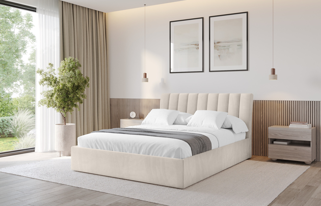 Bezug: Samt, Farbe: Beige - Casablanca 2301, Stoffbeschreibung: Polsterstoff Casablanca: „Pet-friendly“, leicht zu reinigen (CleanBOO+), wasserabweisend mit Lotuseffekt, scheuerfest (45.000 Martindale-Zyklen), Gewicht 310 g/m² ±5 %, Zimmer: Schlafzimmer, Länge: 219 cm, Breite: 148 cm, Höhe: 101 cm, Größe: 140x200 cm, Länge der Schlaffläche: 200 cm, Breite der Schlaffläche: 140 cm, Liegehöhe: 50 cm, Matratze: Mit H3 / H4 Taschenfederkern Matratze, Höhe der Matratze: 25 cm, Matratzentyp: Taschenfederkernmatratze, Bettkasten: Ja, Anzahl der Bettkasten: 1, Höhe der Bettkasten: 31 cm, Höhe des Kopfteils: 111 cm, Dicke des Kopfteils: 12 cm, Gepolsterte Rückseite: Nein - 1