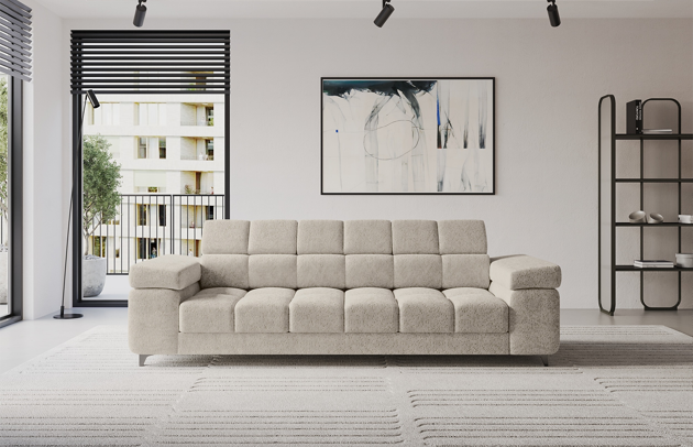 Bezug: Strukturstoff, Farbe: Beige - Bosco 08, Stellvariante: Gerade Sofa, Stoffbeschreibung: Polsterstoff BOSCO:angenehm weich und voluminös im Griff, 100%PES, scheuerfest (>100.000 Martindale-Zyklen), Gewicht 500g/m² +/-10%, lichtecht (4-5), pillingarm (4-5)., Materialzusammensetzung: 100% Polyester, Pilling Resistenz: 5, Abriebfestigkeit: 5, Scheuerbeständigkeit: 100000 Martindale-Zyklen, Zimmer: Wohnzimmer, Tiefe: 97, Breite: 260 cm, Höhe: 90, Schlaffunktion: Mit Schlaffunktion, Länge der Schlaffläche: 126, Breite der Schlaffläche: 196, Liegehöhe: 44, Anzahl der Sitzflächen: 3, Art der Rückenkissen: Rückenlehne - feste, Höhe der Füße: 9 cm, Tiefe der Armlehnen: 97, Breite der Armlehnen: 32, Höhe der Armlehnen: 38, Tiefe der Sitzfläche: 60, Sitzhöhe: 44, Art des Stauraumes: Innenfach geschlossen - 1