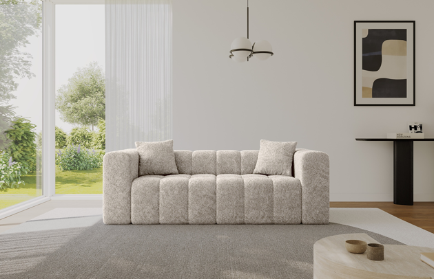 Bezug: Strukturstoff, Farbe: Beige - Bosco 08, Stellvariante: Gerade Sofa, Stoffbeschreibung: Polsterstoff BOSCO:angenehm weich und voluminös im Griff, 100%PES, scheuerfest (>100.000 Martindale-Zyklen), Gewicht 500g/m² +/-10%, lichtecht (4-5), pillingarm (4-5)., Materialzusammensetzung: 100% Polyester, Pilling Resistenz: 5, Abriebfestigkeit: 5, Scheuerbeständigkeit: 100000 Martindale-Zyklen, Ausstattung: Kissen, Zimmer: Wohnzimmer, Tiefe: 90, Breite: 232 cm, Höhe: 71, Liegehöhe: 45, Anzahl der Sitzflächen: 2, Art der Rückenkissen: Rückenlehne - feste, Anzahl der Zierkissen: 2, Material der Füße: Kunststoff, Höhe der Füße: 3 cm, Tiefe der Armlehnen: 90, Breite der Armlehnen: 30, Höhe der Armlehnen: 71, Tiefe der Sitzfläche: 60, Sitzhöhe: 45 - 1