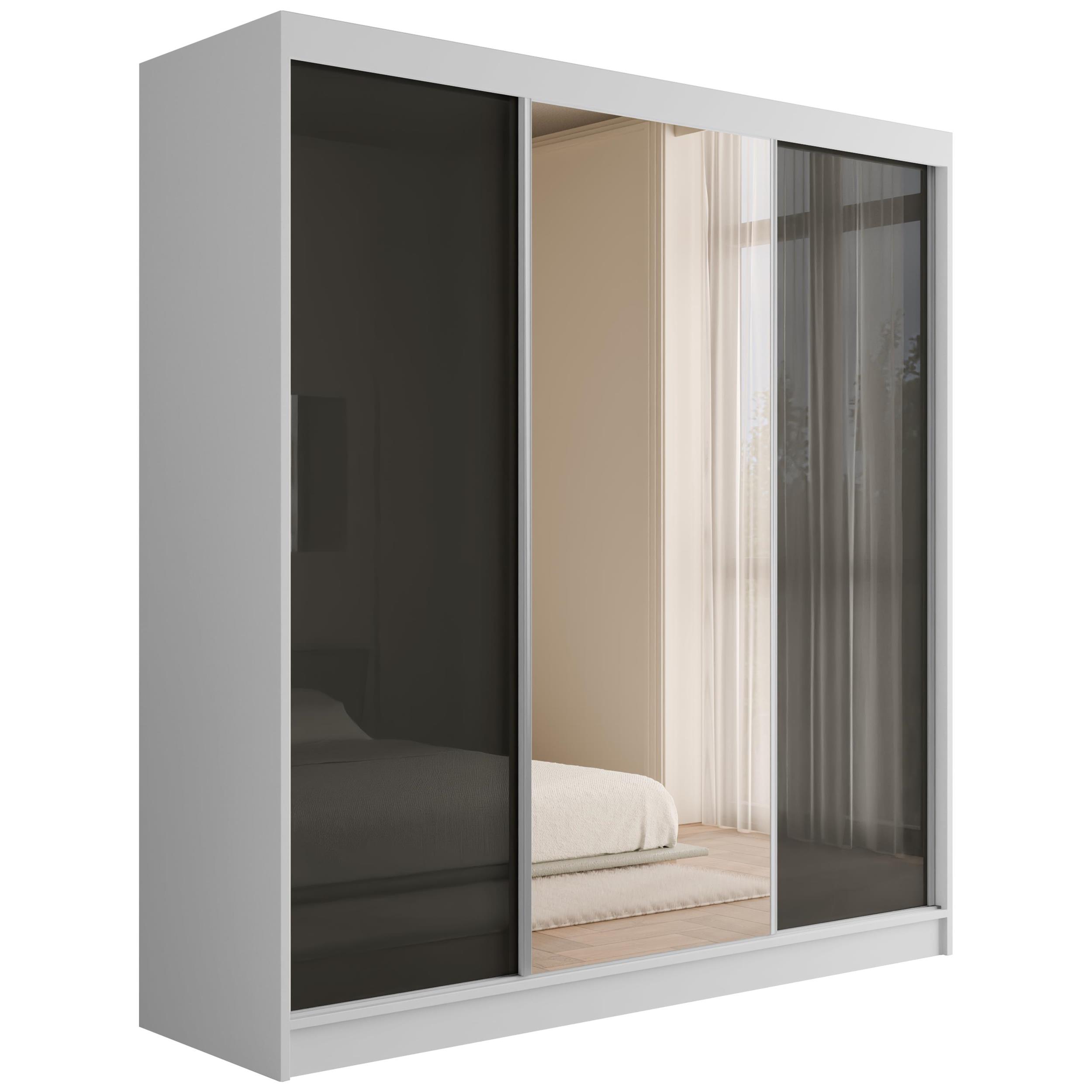 Schiebetürenschränke V2-STILO 200 cm x 61 cm x 215 cm Weiß + Grau