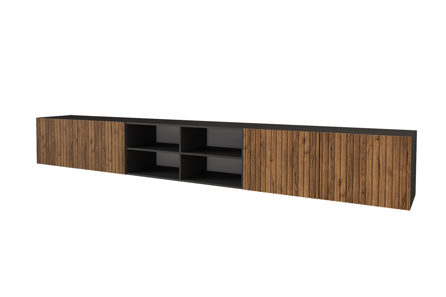 Lowboard KITO 4 offen 3 x 100 cm Schwarz und Katania