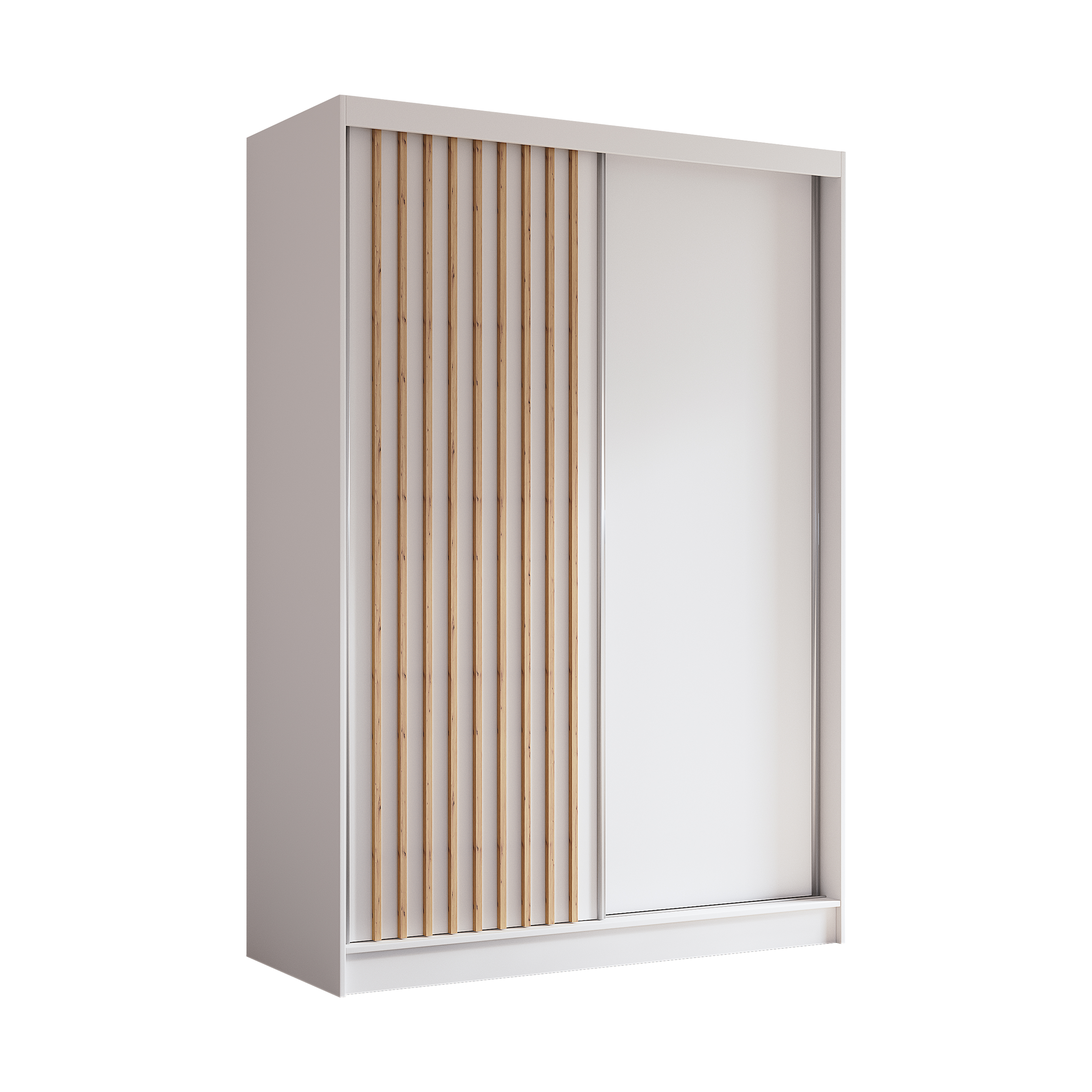 Schiebetürenschränke LABELLO 150 cm x 61 cm x 216 cm Weiß + Weiß + Artisan