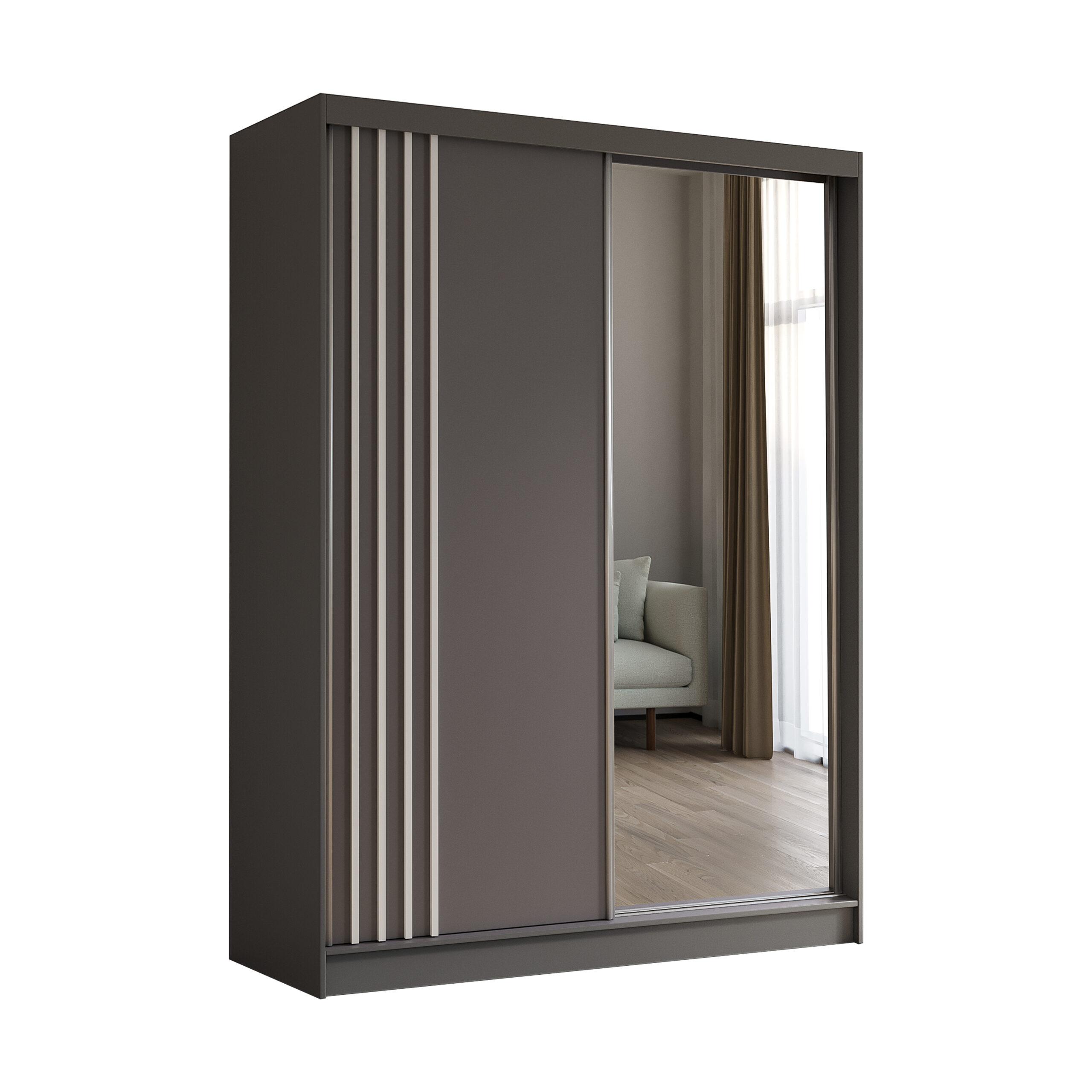 Schiebetürenschränke NALLA 160 cm x 61 cm x 216 cm Grau + Grau + Weiß