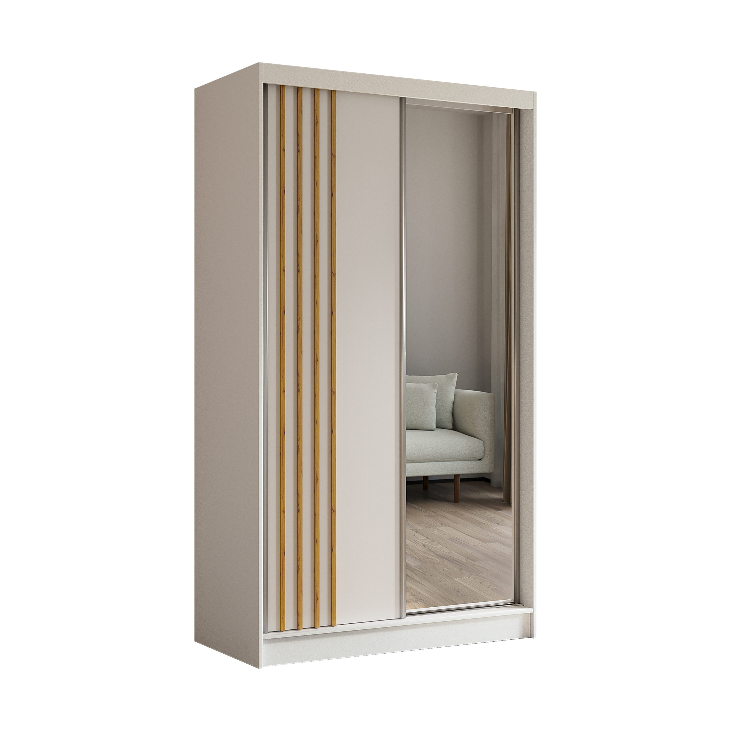 Schiebetürenschränke NALLA 120 cm x 61 cm x 216 cm Weiß + Weiß + Artisan