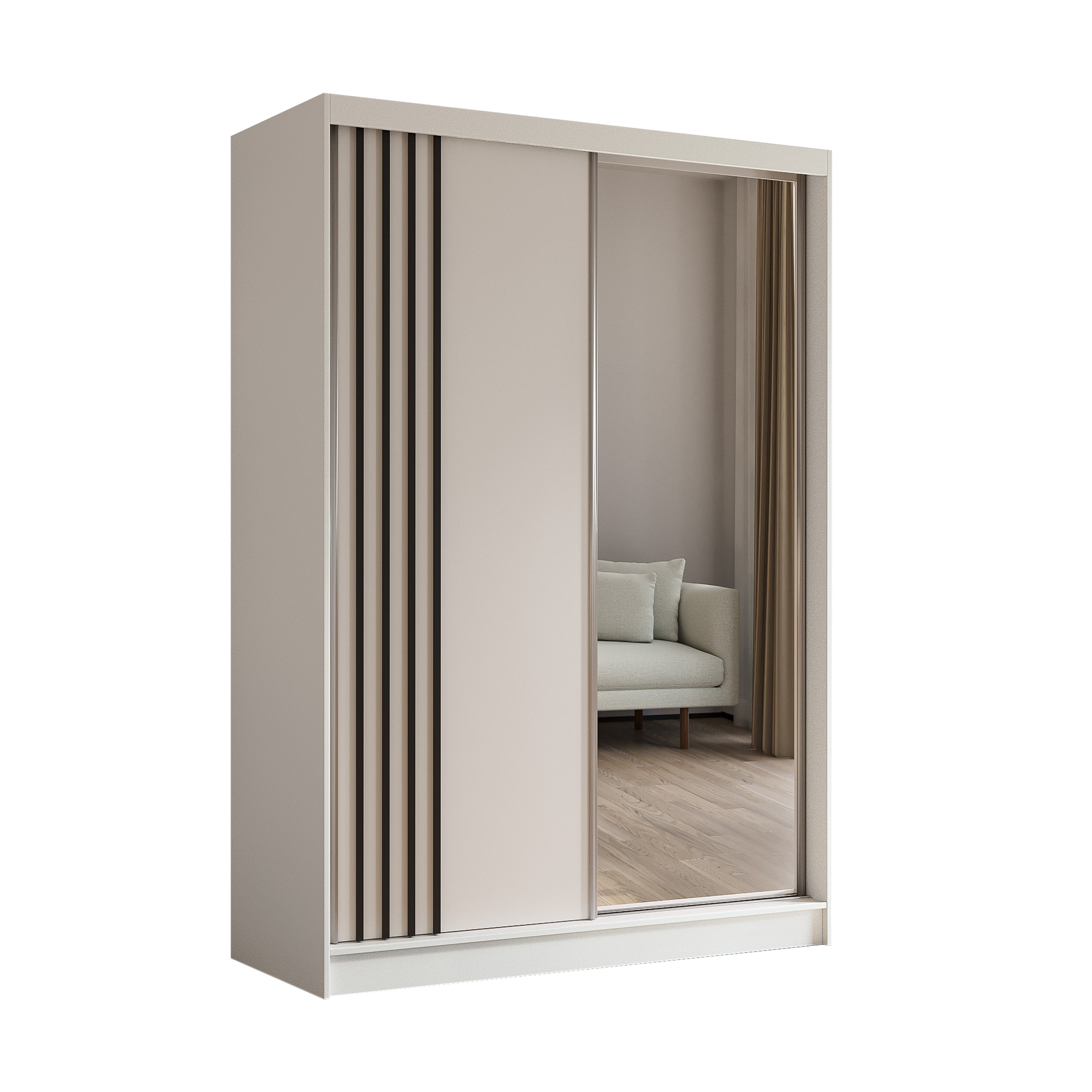 Schiebetürenschränke NALLA 150 cm x 61 cm x 216 cm Weiß + Weiß + Schwarz