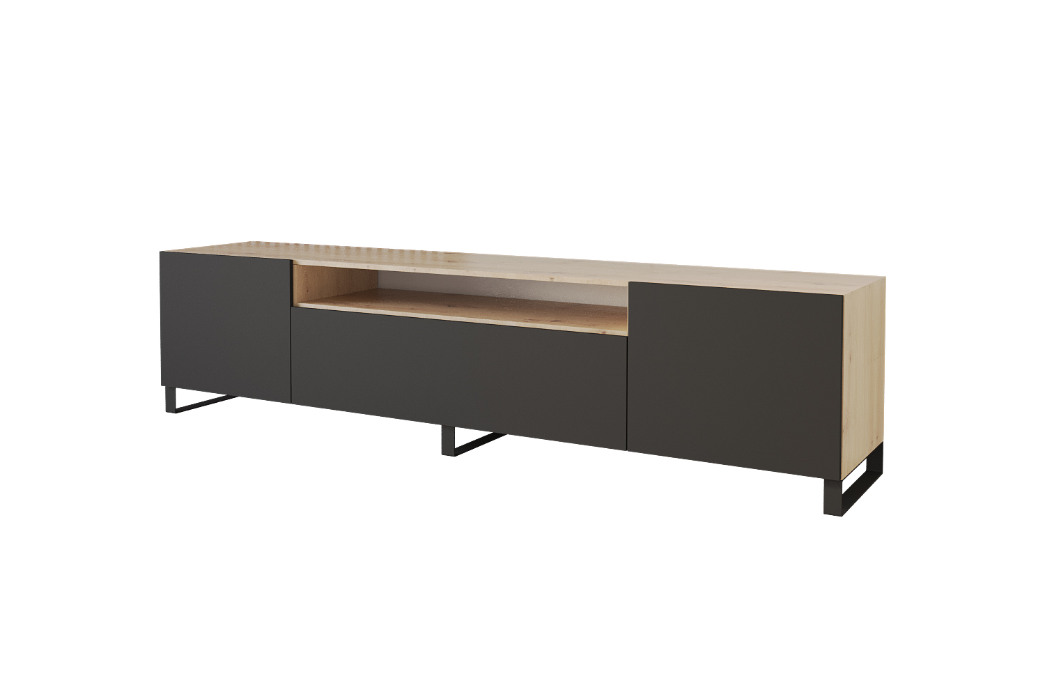 Lowboard ELIO offen 200 cm Artisan und Schwarz