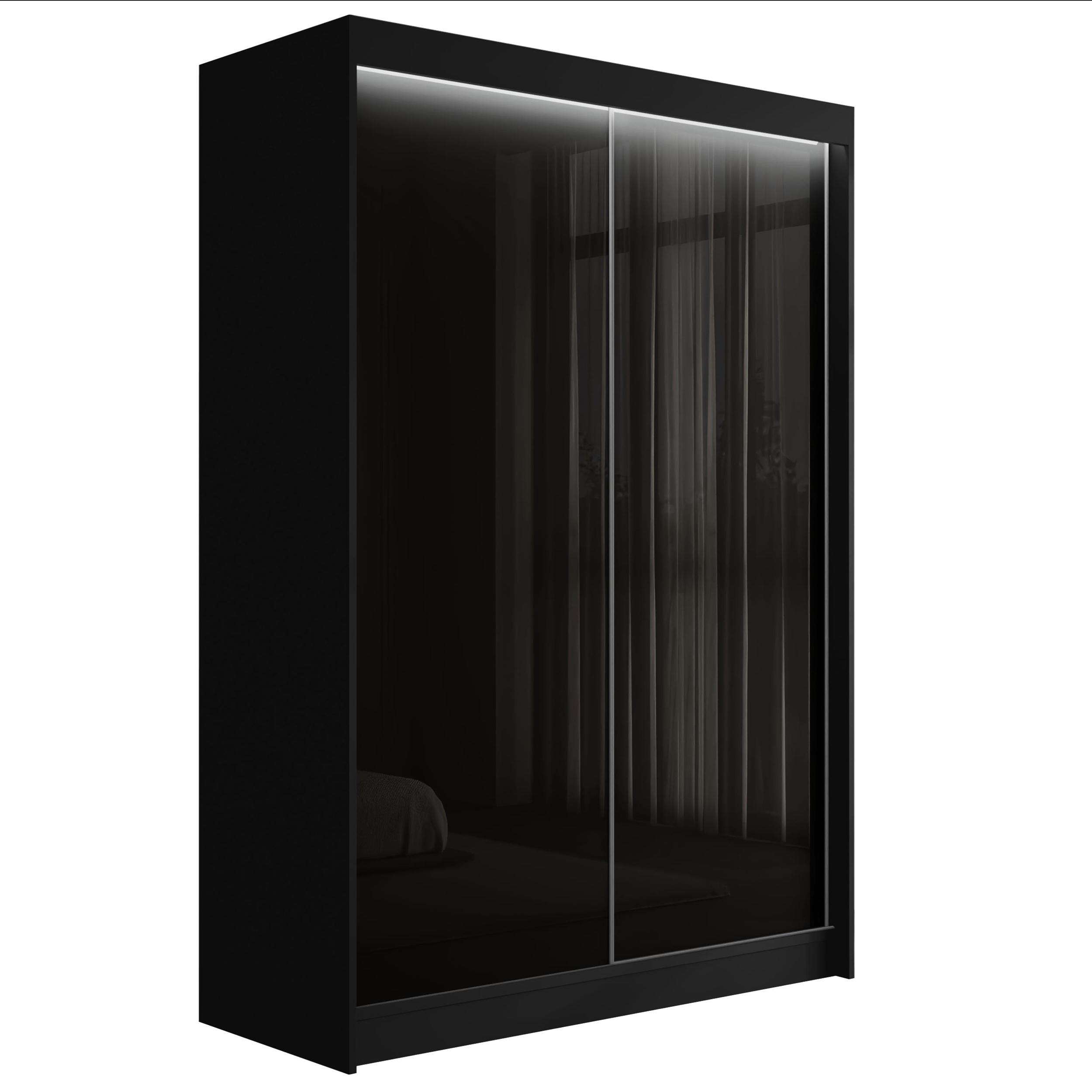 Schiebetürenschränke PEKA 150 cm x 61 cm x 215 cm Schwarz + Lacobel Schwarz