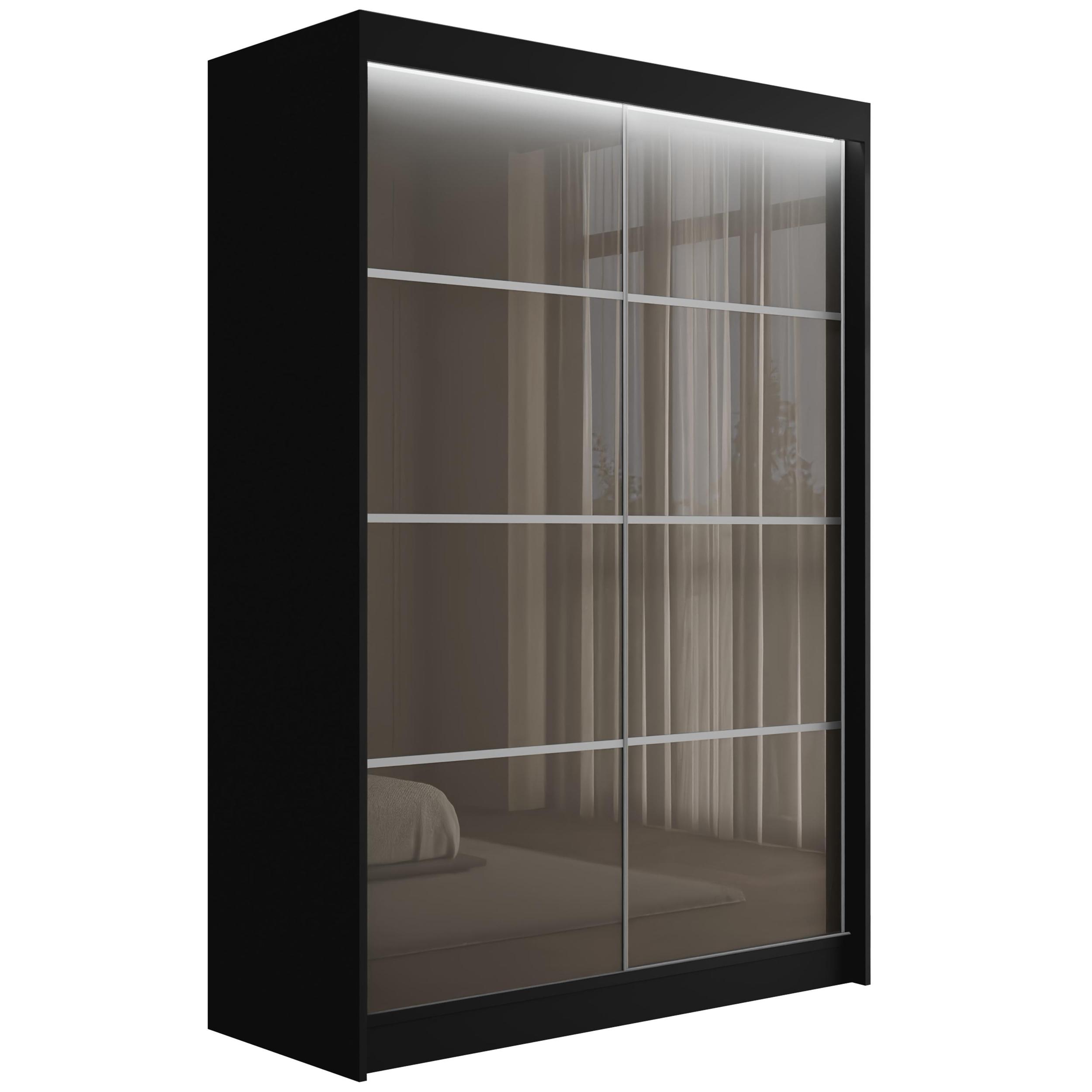 Schiebetürenschränke PEKA3 120 cm x 61 cm x 215 cm Schwarz + Lacobel Grau