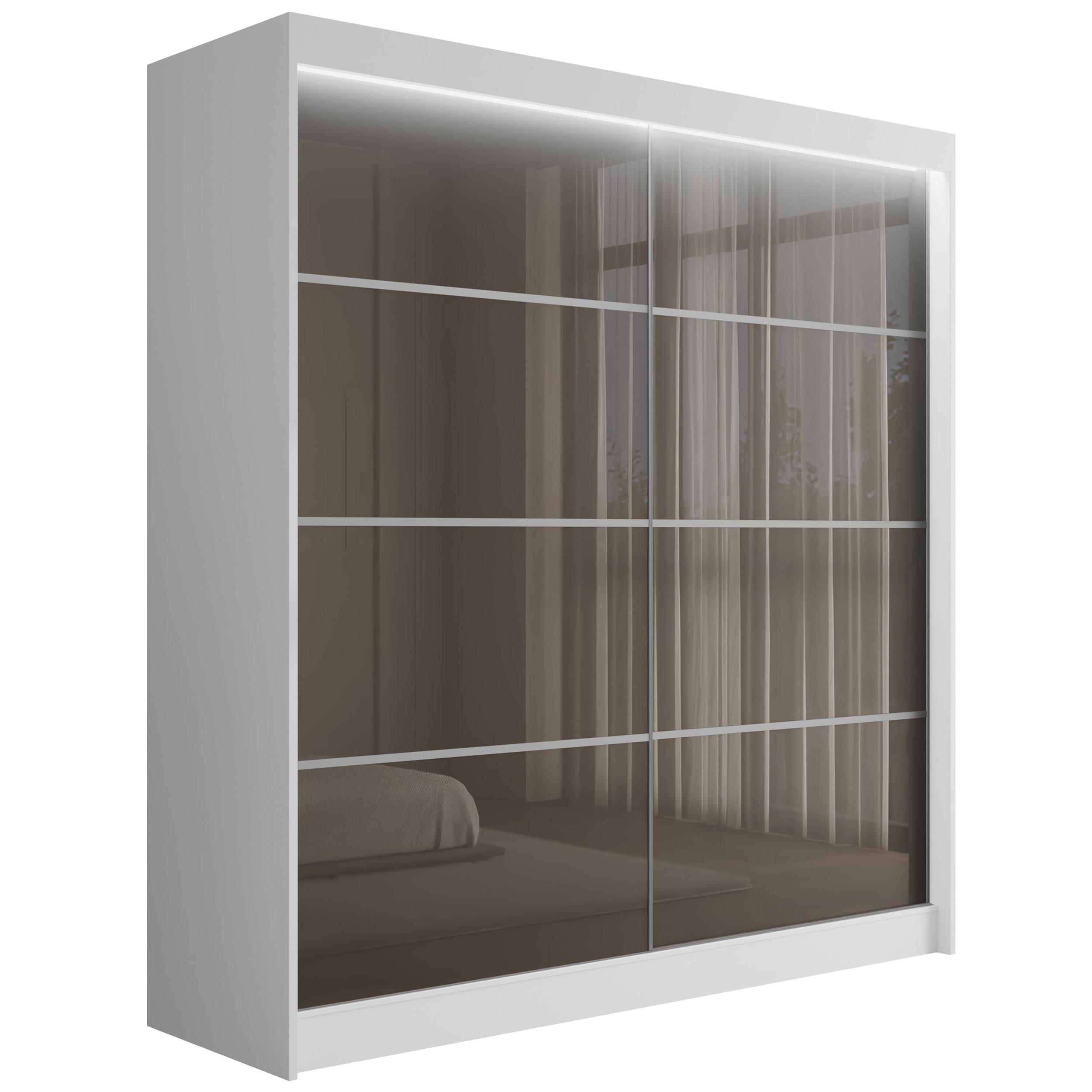Schiebetürenschränke PEKA3 200 cm x 61 cm x 215 cm Weiß + Lacobel Grau