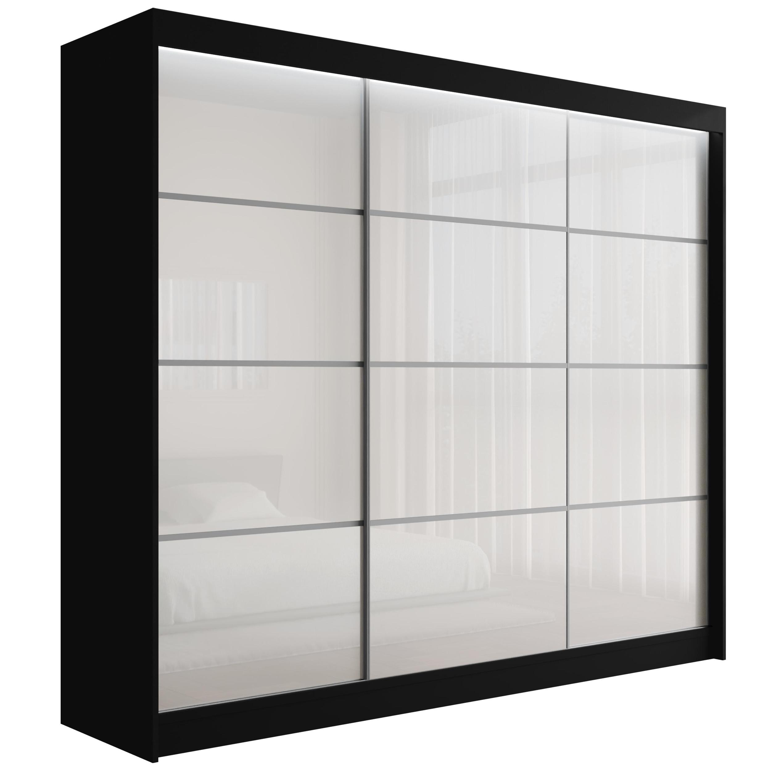 Schiebetürenschränke PEKA3 250 cm x 61 cm x 215 cm Schwarz + Lacobel Weiß