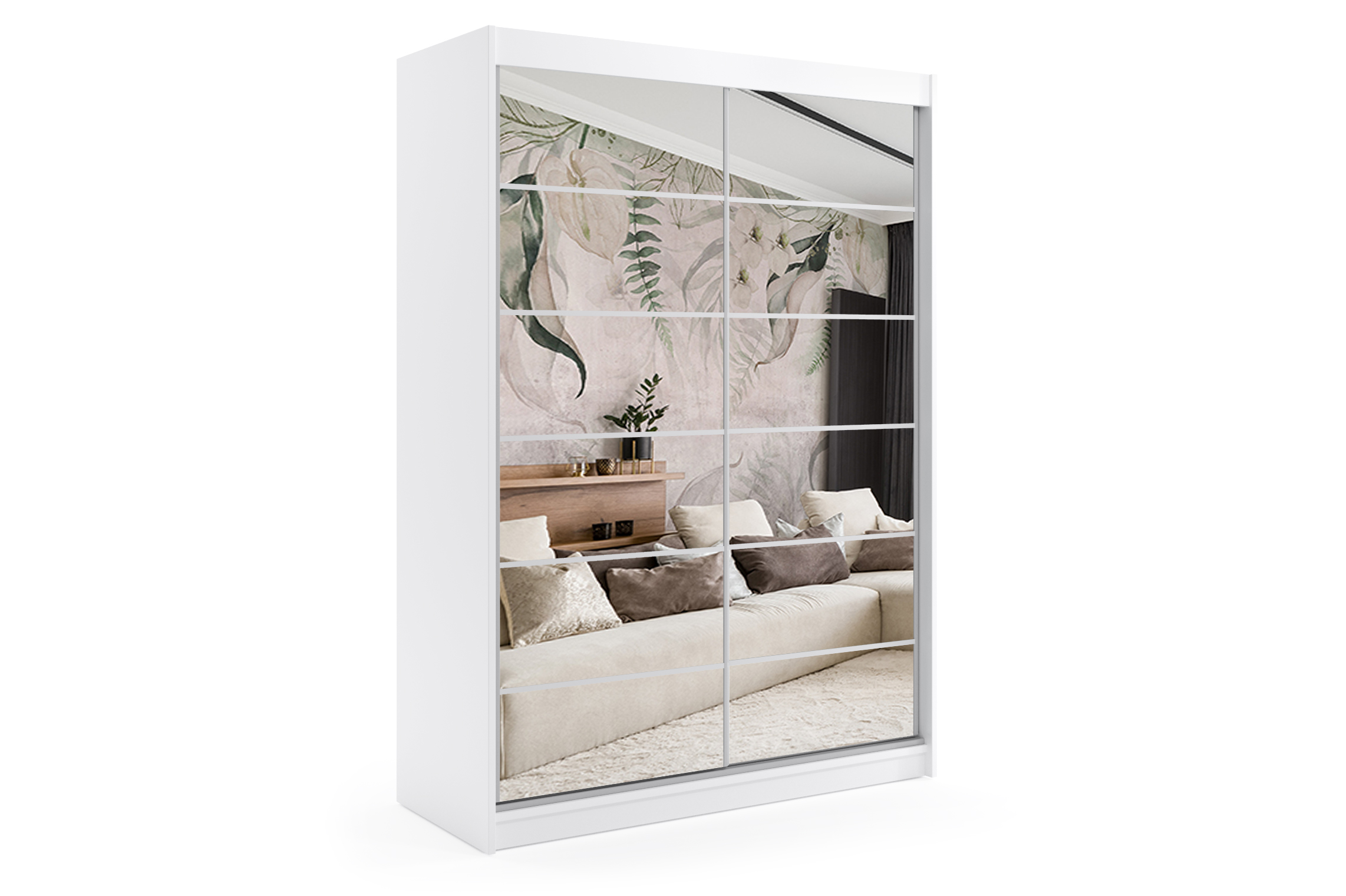 Schiebetürenschränke FLORA 120 cm x 61 cm x 216 cm Weiß