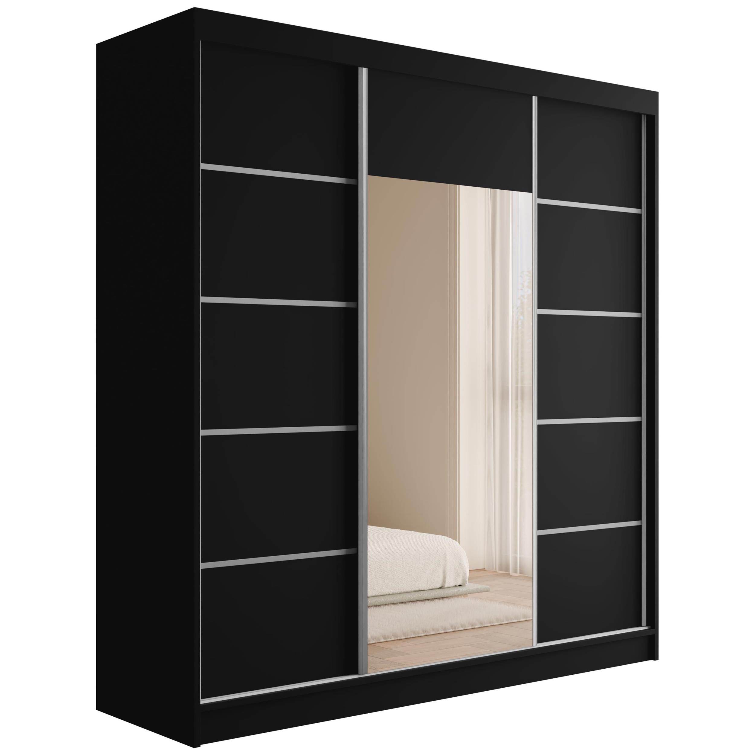 Schiebetürenschränke V2-LINEA 200 cm x 61 cm x 215 cm Schwarz