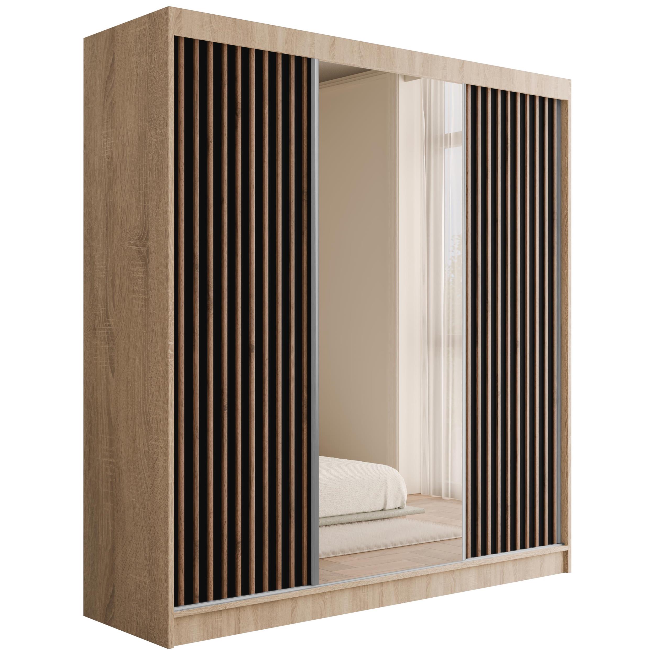 Schiebetürenschränke V2-ZENTI 200 cm x 61 cm x 215 cm Eiche Sonoma + Schwarz