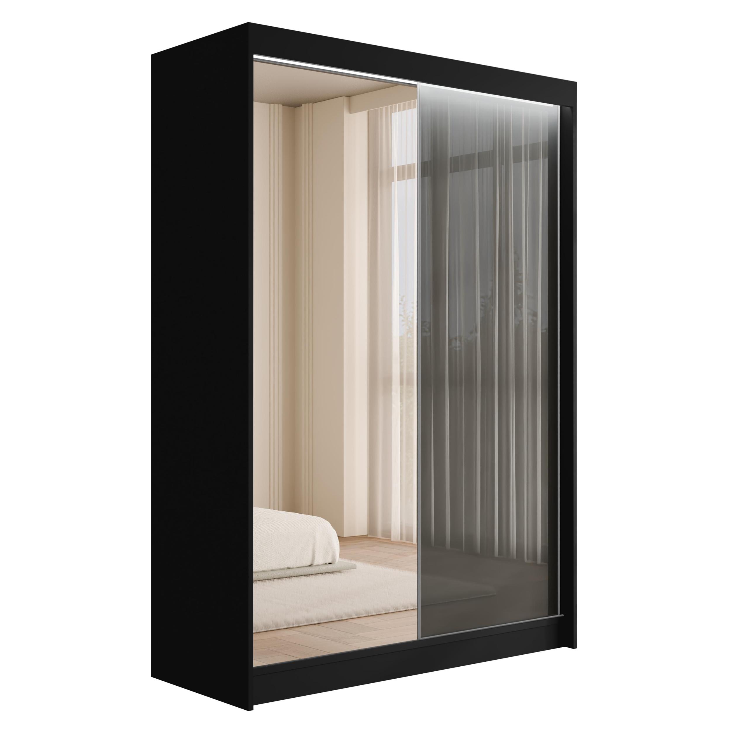 Schiebetürenschränke VESLI 150 cm x 61 cm x 215 cm Schwarz + Lacobel Grau